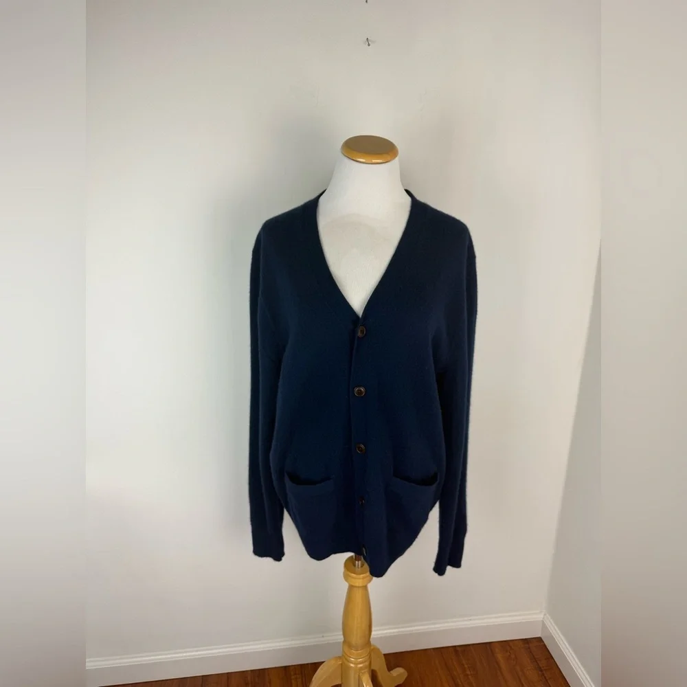 J. Crew 100% Cashmere Cardigan Sweater Navy Blue Size L - Picture 4 of 8